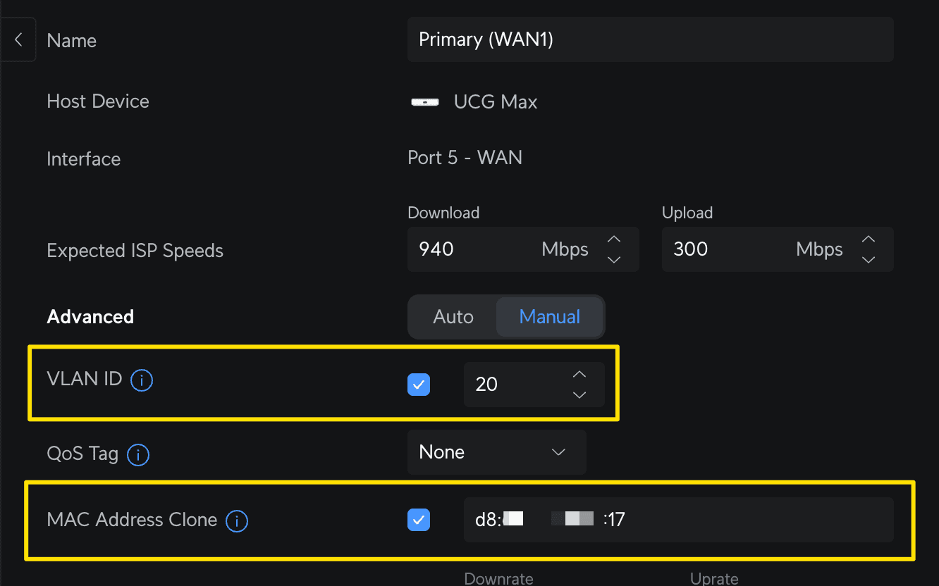 Setting up the UniFi WAN connection